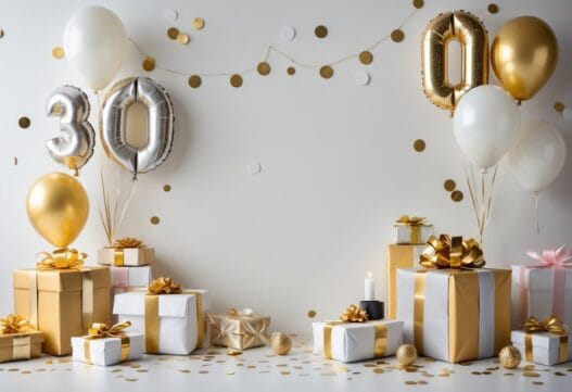 En stilfuld og professionel illustration til en 30-års fødselsdagsgave, uden tekst.